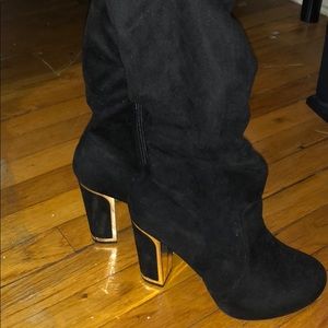 Black platform wide width suede high boots